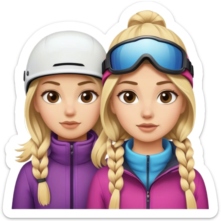 Blonde girl and dirty blonde buy skiing sticker