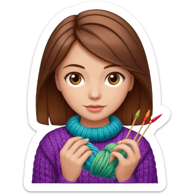  Woman with brown hair and highlights no glasses Knitting emoji sticker