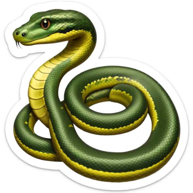 A photo-realistic digital illustration of a Green Anaconda, chest upward, with a broad, flat head, muscular body, and high-set eyes. Its olive-green body is covered with symmetrical, bold black oval spots, and its smooth, glossy scales highlight its large, powerful build. sticker