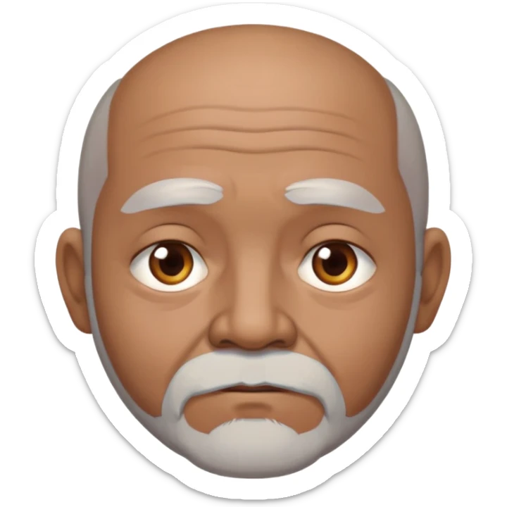 "- Nam
- 70 tuổi
- Da nâu
- Đầu không có tóc
- Râu bạc, mắt buồn, mặt tròn
" sticker