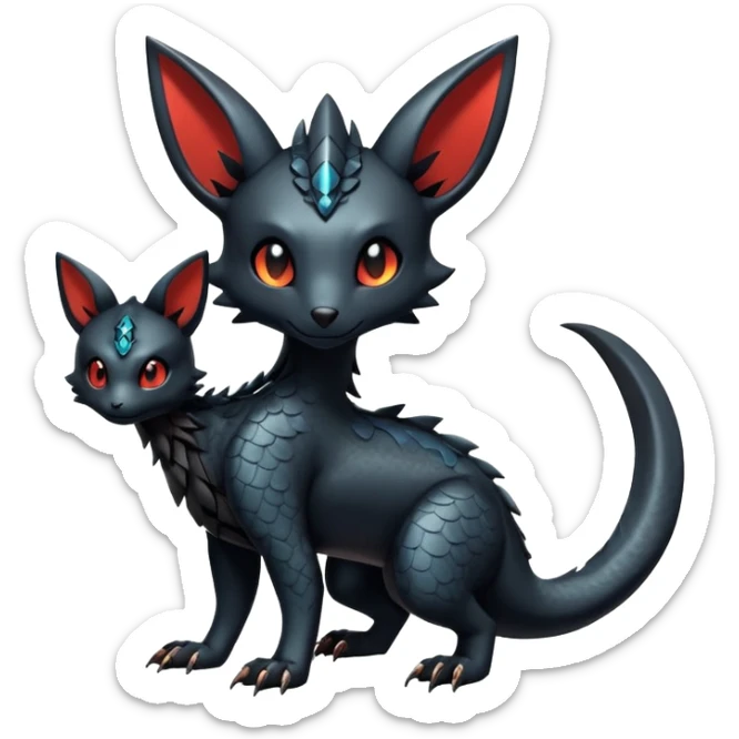 Shiny Dark Cute Majestic Sophisticated Modern Gothic Gloomy Futuristic Scaly Cyber-Salandit-Umbreon-Litten-Hybrid (Full body) sticker