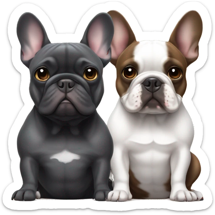 Dark grey french bulldog sits next to a brindled brown black French bulldog, best friends sticker