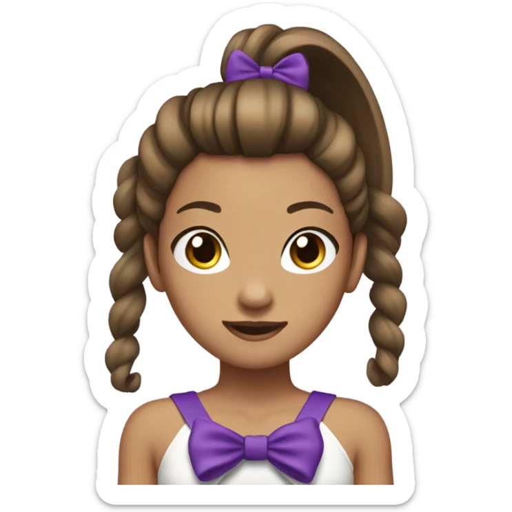 tan girl with brown hair in a high puffy ponytail with a purple bow in front sticker