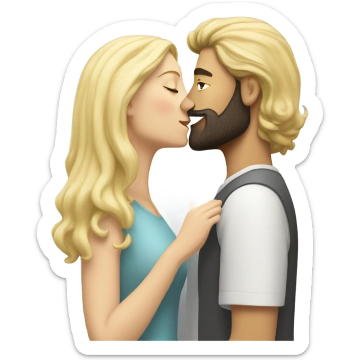 White skin Man with dark hair and beard kissing white woman blonde long hair  sticker