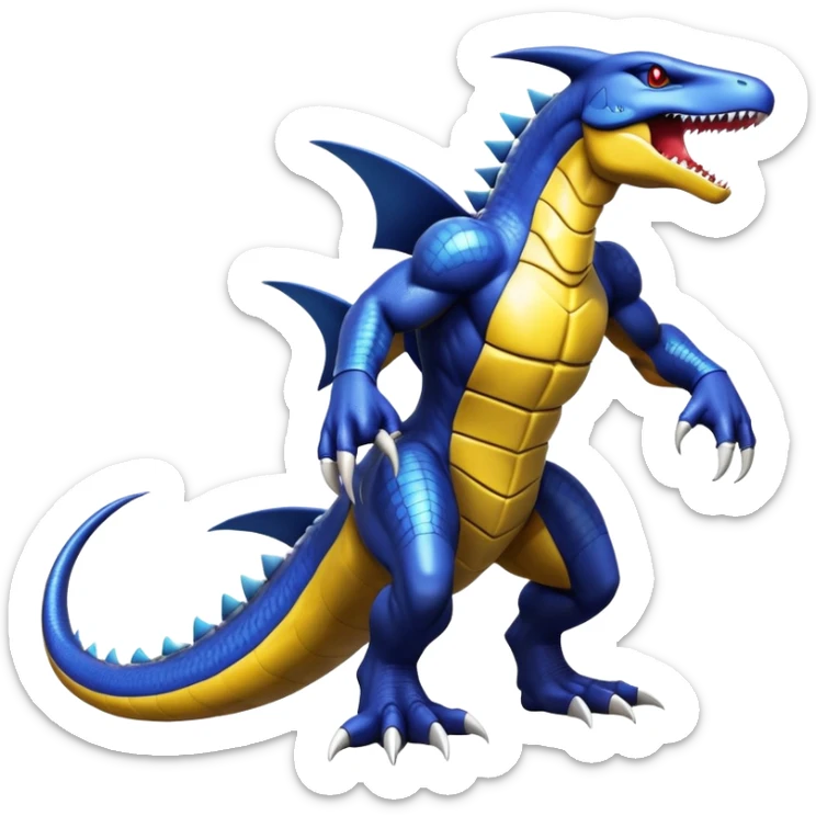 Shiny Exotic Colorful epic Garchomp-Koraidon-Fakémon-hybrid-creature (full body)  sticker