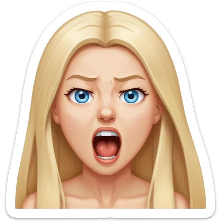 beautiful white girl with long straight blonde hair blue eyes screaming yelling in pain eyes closed sticker