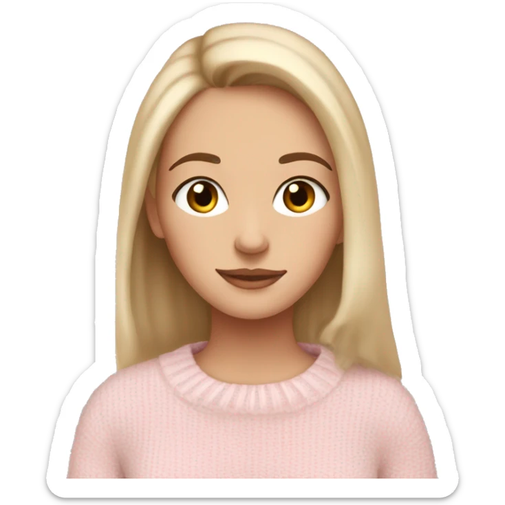Pretty brown eyed white girl with light pink sweater reading cozy sticker