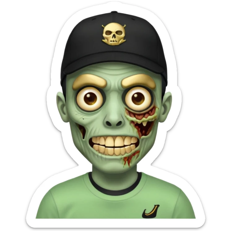 Faça um zombie com uma blusa da Nike preta com um boné preto da Nike tbm, que o zombie tenha dentes de ouro maciso sticker