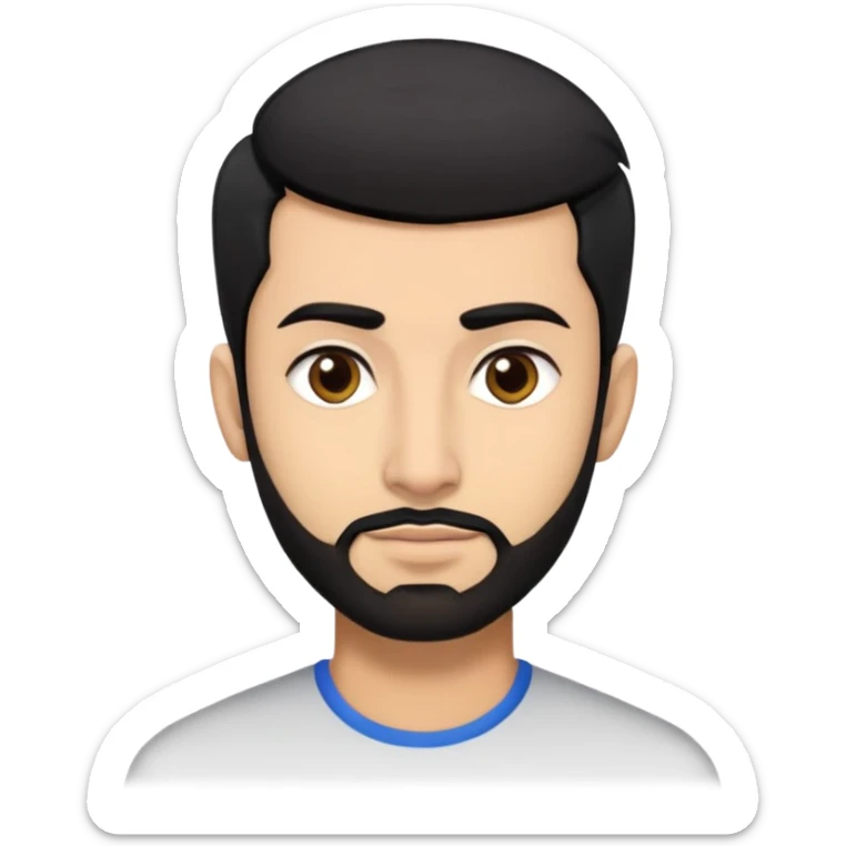 Emoji man's head of South Asian male with light skin, 5 o-clock shadow thin beard, pompadour hairstyle, bangs, right side hair part, and black hair. Medium fair-skinned Pakistani. Brown eyes. sticker