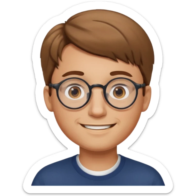 homme cheveux court marron clair sans barbe sourrir avec lunettes rondes sticker