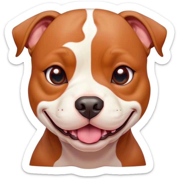 Cinematic Comical Red/Fawn Staffordshire Bull Terrier Portrait Emoji, Head tilted dramatically with an exaggeratedly amused expression, featuring a striking red/fawn Fur with bold white accents, wide, expressive dark eyes filled with playful disbelief, Simplified yet hilariously expressive features, highly detailed, glowing with a slightly sassy glow, high shine, dramatic yet playful, stylized with an air of cheeky mischief, bright and endearing, soft glowing outline, capturing the essence of a spirited and over-the-top guardian, so meme-worthy it feels like it could side-eye its way into internet fame instantly! sticker