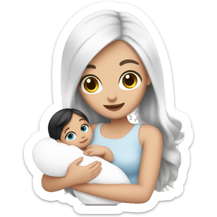 mom holding newborn baby girl with blue eyes white skin black hair and white skin newborn white girl sticker
