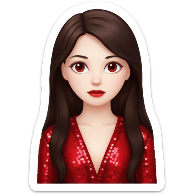 Bride of Dracula with long dark brown hair, red sequin outfit sticker