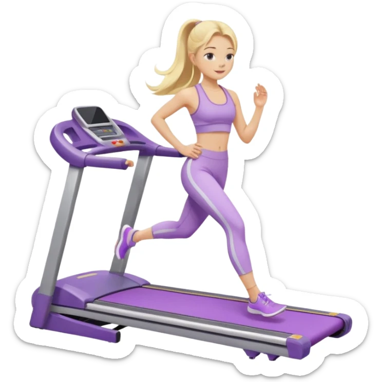 girl with long blonde hair on treadmill wearing light purple yoga set sticker