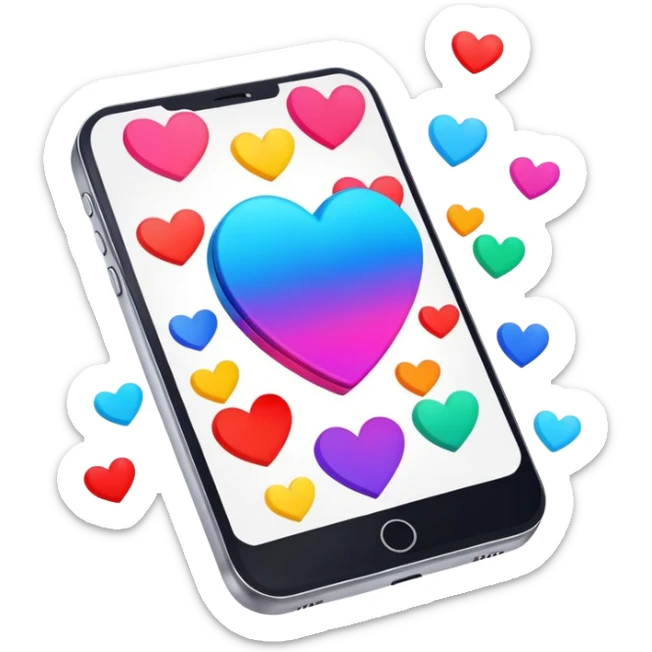  smartphone showing a colorful photo social media post with a heart and image icon sticker