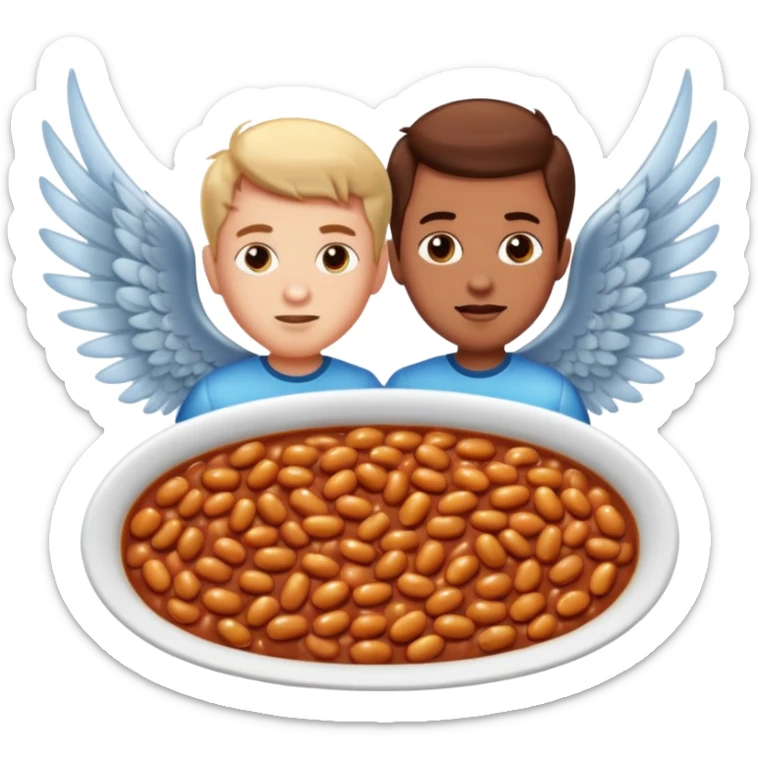 Create baked beans with teenager boys people’s faces on them and put wings on them sticker