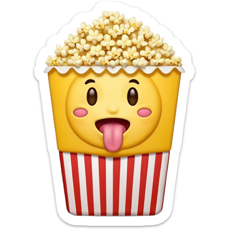 A yellow face emoji of eating popcorn with your tongue out sticker