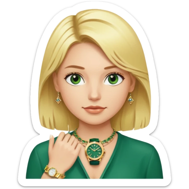 Breitling green faced watch on blonde girl wrist with gold necklace and gold bracelets sticker