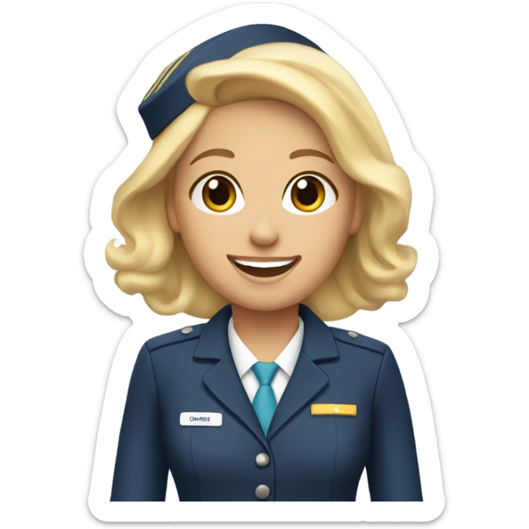 blonde hair girl smiling in flight attendant uniform  sticker