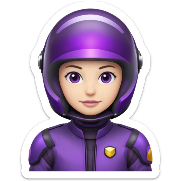 Créer un emoji avec une moto mt07 sport noir mate / violet iridescent très foncé. Avec une pilote dessus visière violet sombre faceless, bulle de la moto violet. Avec fond arrière violet, tenue complète casque inclus violet  sticker