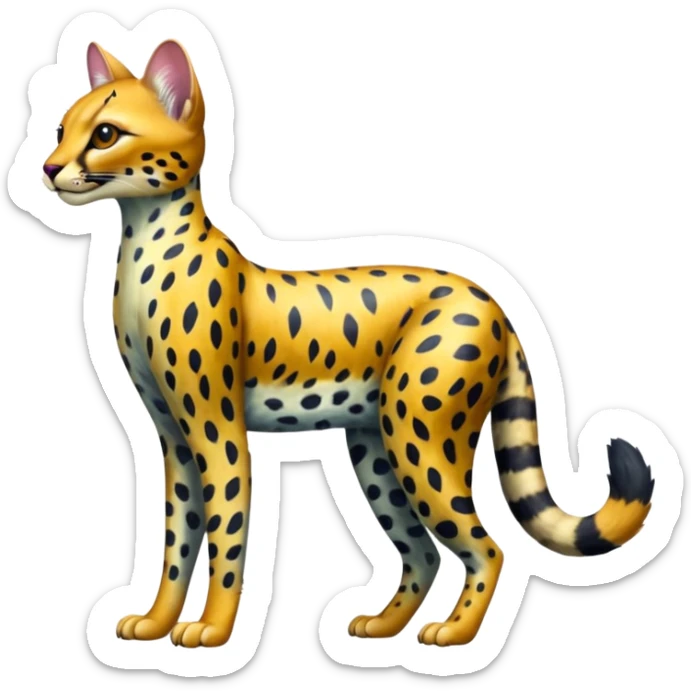 Colorful shiny Leopard-Caracal-Cheetah-Serval-Civet-Trico-Sergal-Vernid-fusion-hybrid-animal-creature, dull body sticker