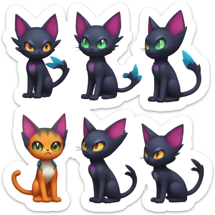 Cool Cute Edgy Chibi Cat-Noibat-Noivern-Litten-Pokémon-Fakémon-hybrid sticker