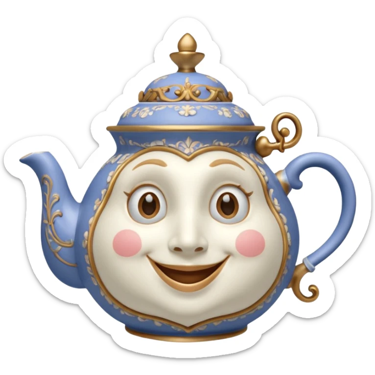 A character from the fairy tale Beauty and the Beast: Mrs. Potts, the lady who was turned into a teapot. She retains the teapot's original form, with an anthropomorphic face on the teapot. sticker