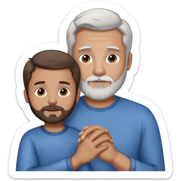 1 adult daddy with brown hair, 1 adult daddy with silver hair and beard, holding the hands of a light brown skinned boy with dark hair sticker