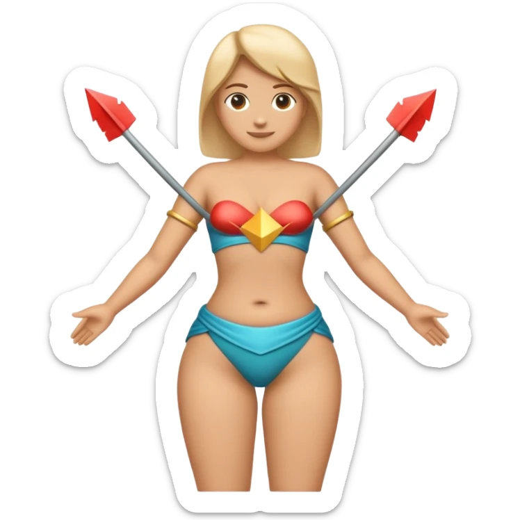An emoji of a human waist with arrows pointing towards it. The waist is slightly curved, and the arrows emphasize the area, symbolizing body shape, weight, or core strength. Simple, clean, and cartoon-style design sticker