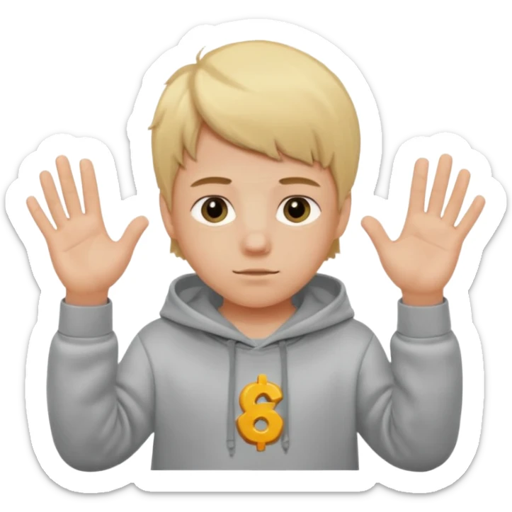 Emoji of a kid with blonde hair and a grey hoodie holds a six in his left hand and a seven in his right sticker