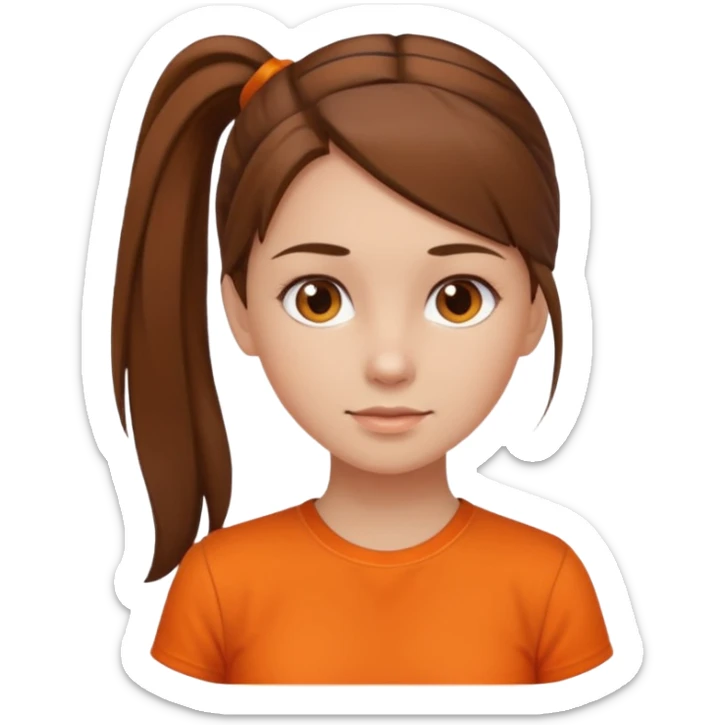 brown hair girl with orange shirt and pony tail sticker