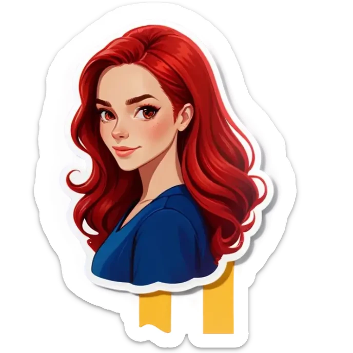 Realistic european woman with long red ombré  hair sticker