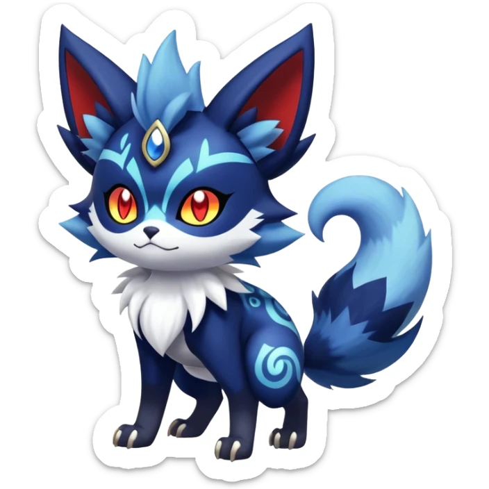 Shiny Evil mExotic Badass Colorful Ethereal Royal Mysterious Gothic Meowstic-Zorua-Litten-Noibat-Pokémon-Fakémon-hybrid-creature (full body) with random pattern-markings sticker