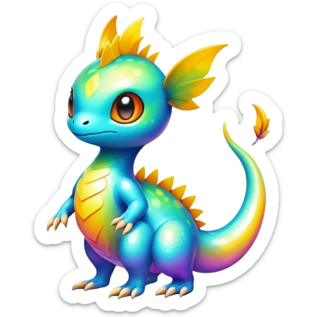 Exotic tropical shiny rare colorful epic cute Fakémon-creature, full body, with random markings sticker
