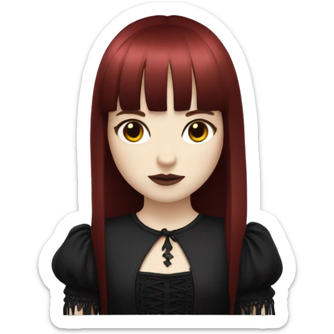 girl that has white skin and Long Dark red hair and fringe bangs and is wearing gothic dress sticker