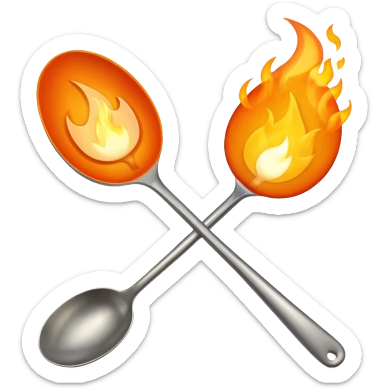 Una cuchara de metal y una llama de fuego por debajo sticker