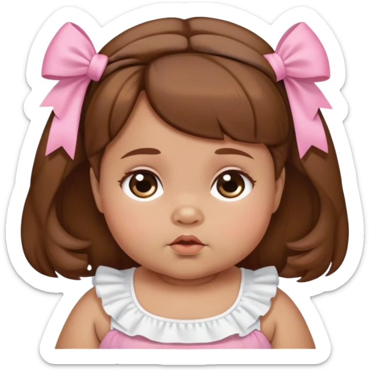 brown hair medium skin tone chubby baby girl with bows on her hair sticker