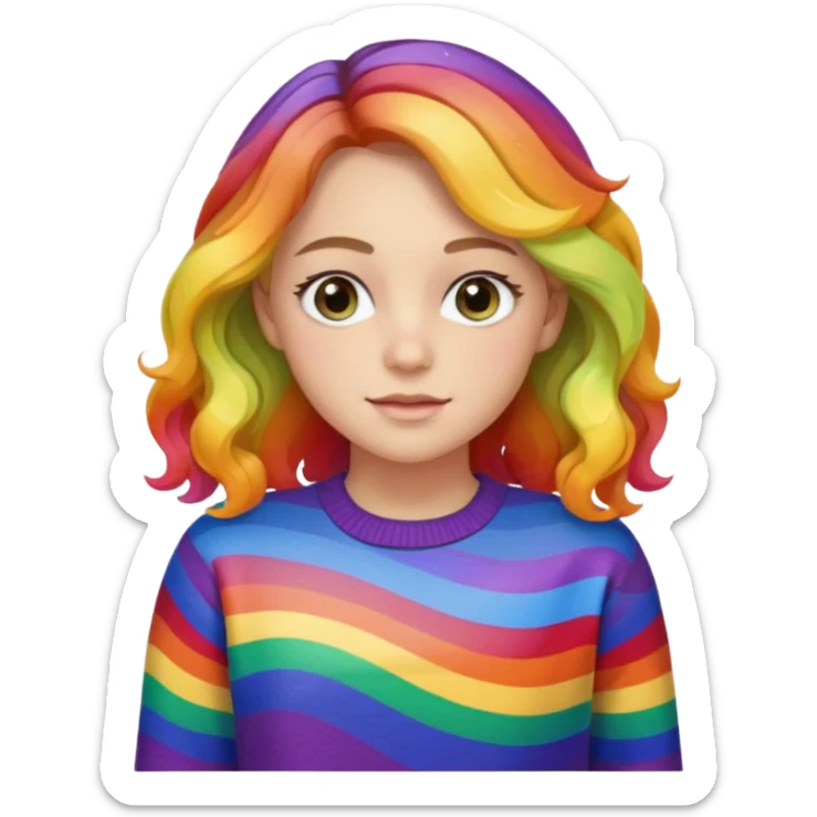 Lila renkli dalgalı saç beyaz tenrengi hafif çekik gözlü uzun kollu gökkuşağı swit sticker