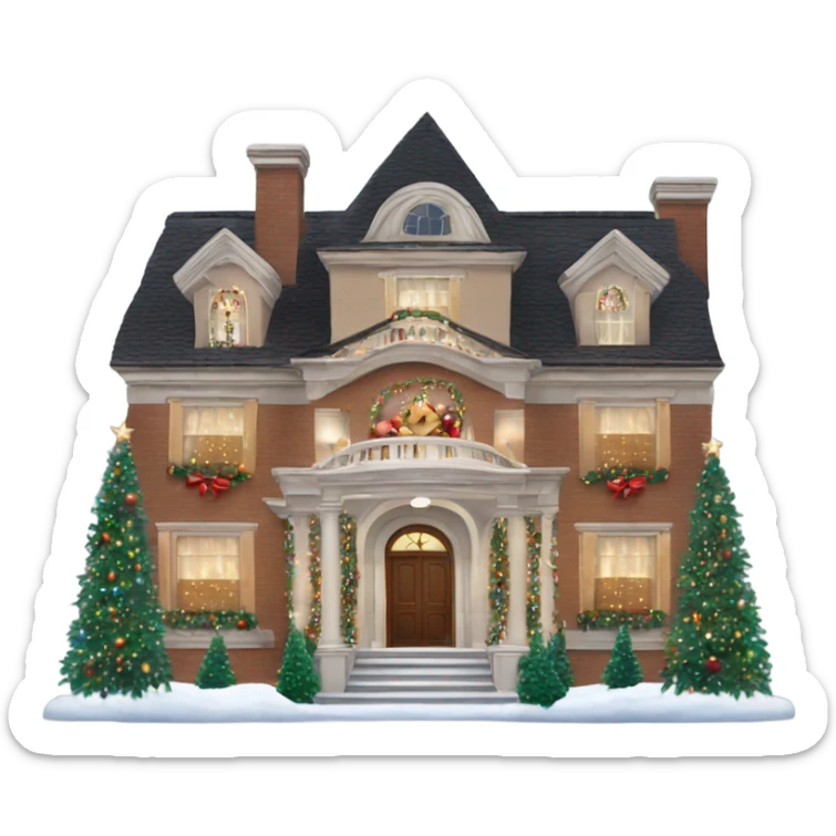 very large mansion decorated with lots of fancy Christmas lights and lots of Fancy christmas decorations sticker