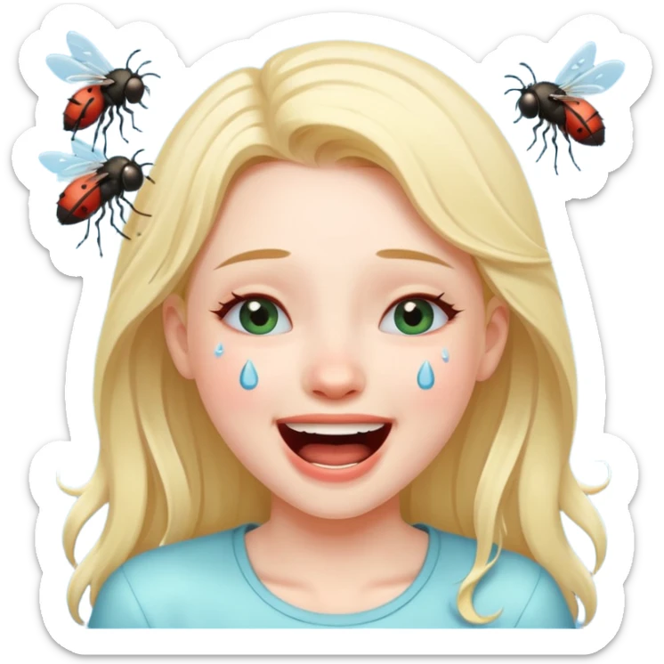 Caca fille qui pu et pleure de rire avec des mouches autour sticker