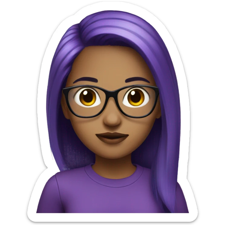 Girl with black and purple hair with black glasses   sticker