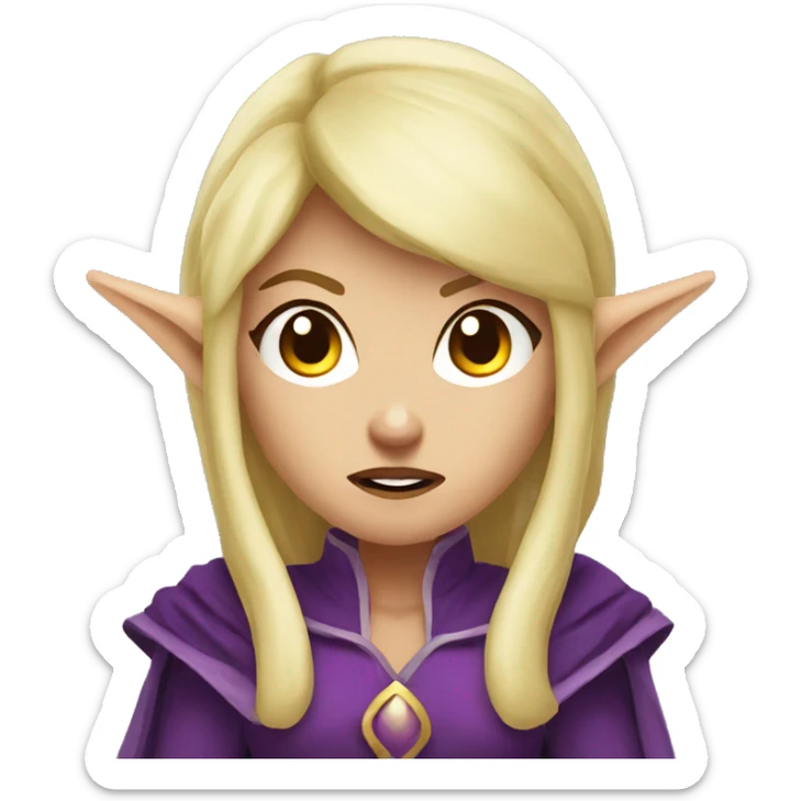 Noble female Elf with Elf ears and blonde hair and purple robes Angry angry angry expression sticker