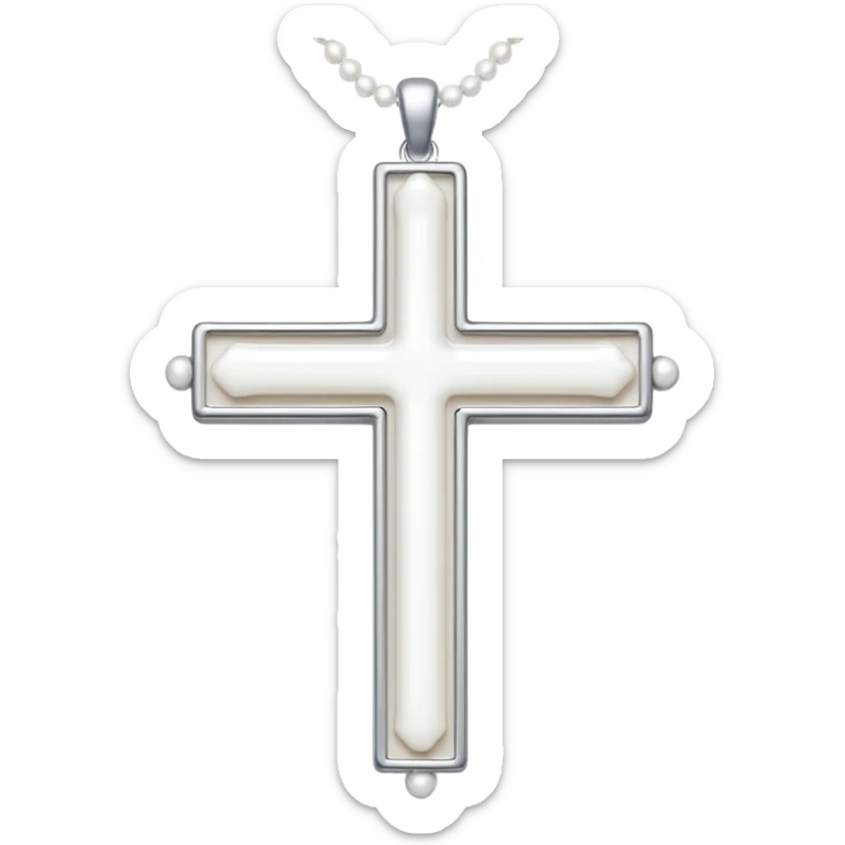 Elegant emoji icon of a white cross made of white beads, glossy surface, and white bead chain subtle shadows, pure white palette sticker