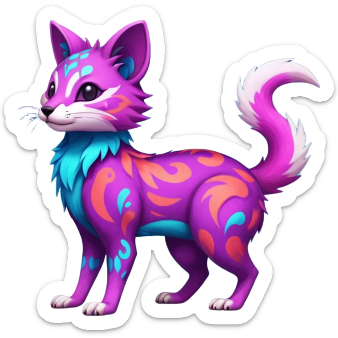 Neon-colored fantasy feline-canid-rodent-marsupial-critter-vernid-fursona animal creature full body with intricate markings  sticker
