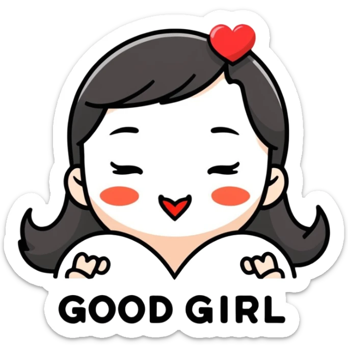 A thirsty, Kissy face with a heartbeat and a banner that says good girl ￼ sticker