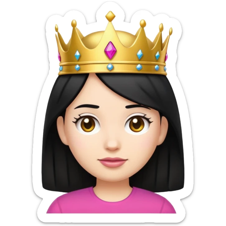 An emoji of a girl with black hair wearing a T-mobile shirt and a gold crown on her head sticker