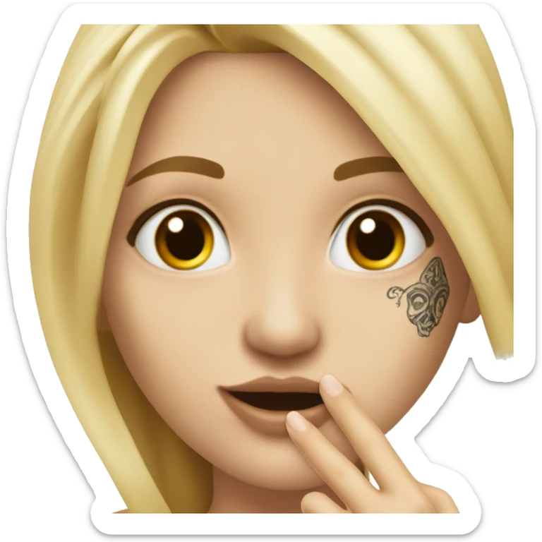 Blonde elegant women with LONG HAIR, her Body Covered with Tattoos, POINTING YOU FORWARD with her HAND with INDEX FINGER, Hyper Realistic sticker