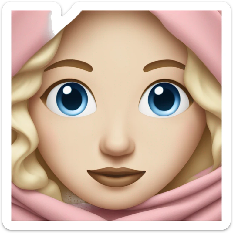 Woman with pale skin and blue eyes wrapped in a pink blanket drinking coffee sticker