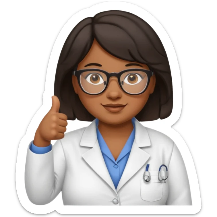 make a fat brown female biology teacher with glasses giving a thumbs up with short black hair wavy sticker