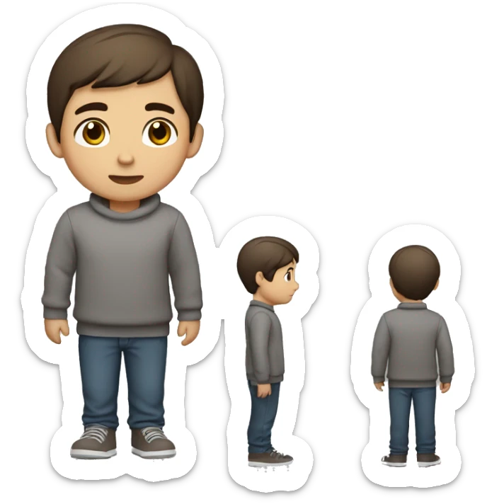 winter, christmas, hispanic, short brown hair, boy, brown eyes, child, full body, grey sweater sticker
